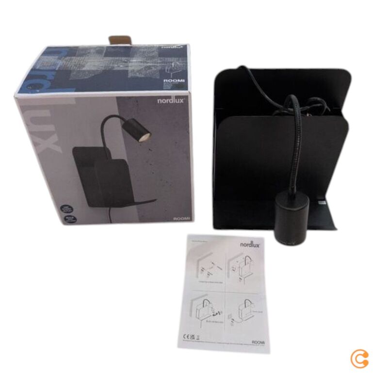 Nordlux Wandleuchte Roomi USB Ablage Lampe schwarz 1x35W 150cm Kabel 24,8x28,2cm - 5704924005664