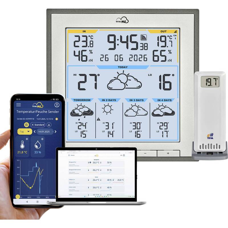 TFA Dostmann WLAN-Wetterstation TFA.me ID-08 5 Tage Vorhersage max 50 Sensoren - 4009816044129