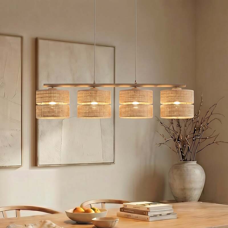 Hängeleuchte Calma 4-flammig LED Pendelleuchte dimmbar beige 95cm aus Bast Licht - 5906135116034