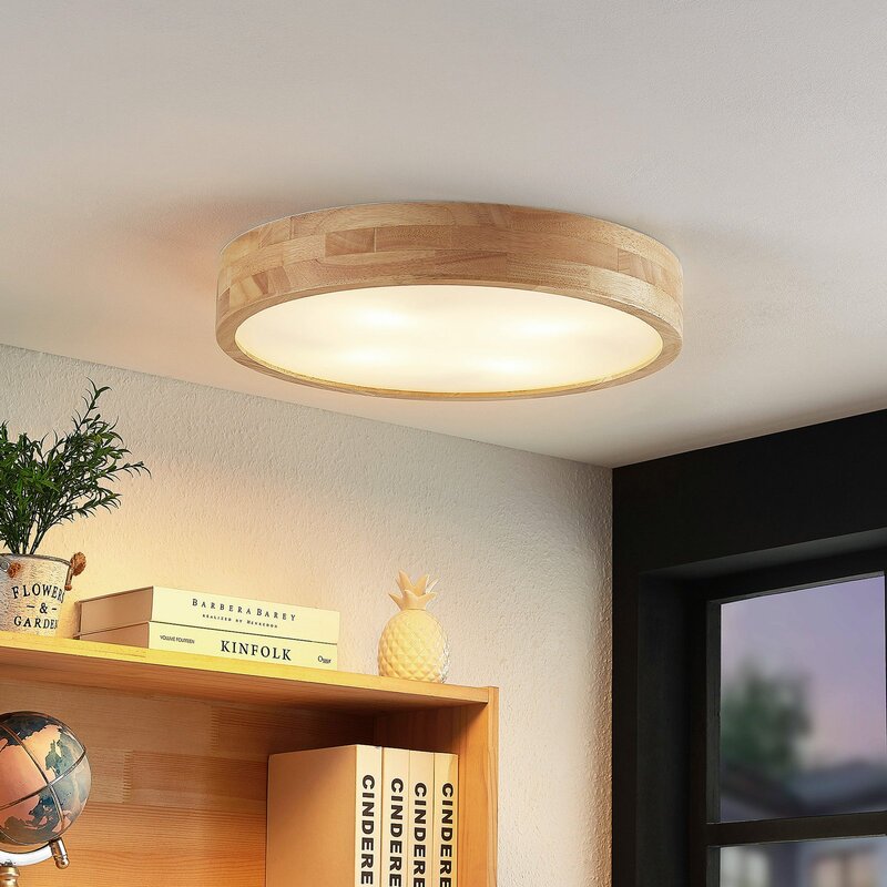 Lindby Tanju Deckenlampe Eichenholz Ø50cm Deckenlicht Deko-Deckenlicht Licht E27 - 4251911729054