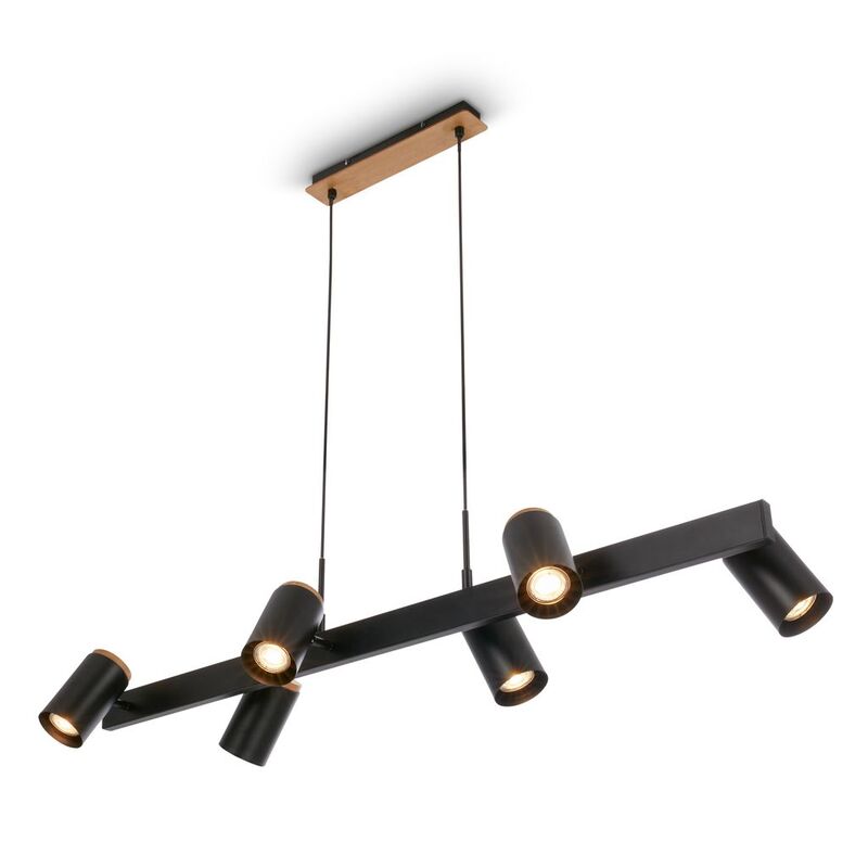 Briloner Pendelleuchte Hängeleuchte Schwarz Esstischlampe Holz GU10 LED 6-flg - 4002707485001