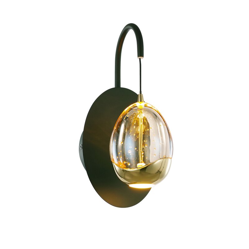 Wandlampe Golden Egg Leuchte Wandlicht schwarz amber Höhe 28 cm Metall Glas - 8718379043680