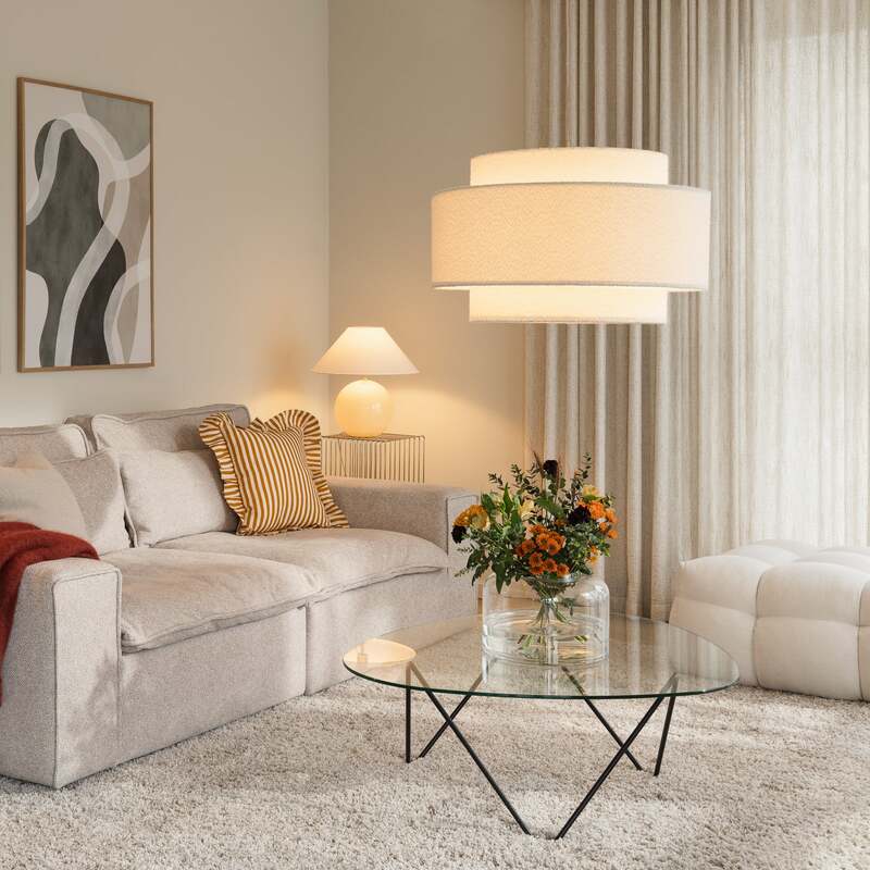 Globen Lighting Pendelleuchte Hängeleuchte Noah Bouclé Weiß Wohnzimmer Esszimmer - 7319437763086