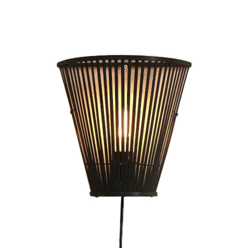 Good & Mojo Wandleuchte Wandlampe Merapi schwarz Bambus Eisen Schalter 30cm E27 - 8716248093170