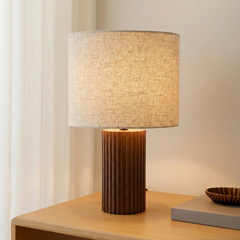 Lindby Tischleuchte Kimiko LED Lampe Leuchte aus Walnussholz beige 38cm hoch - 4255830913754