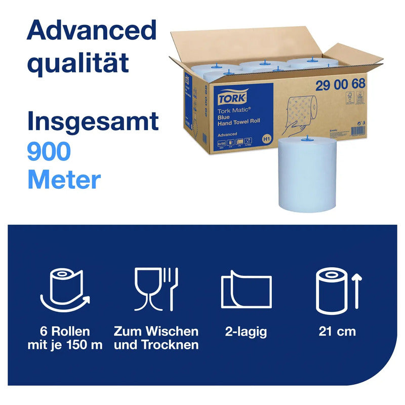 Tork Papierhandtücher blau 900m Handtuchrollen Hygienepapier für Tork H1 Rolle - 7322540122916