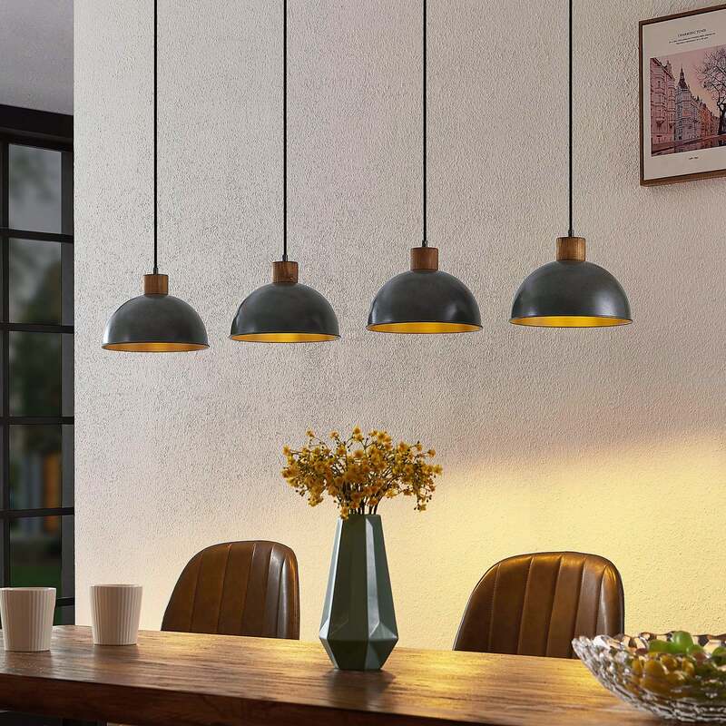Lindby Durbis Hängeleuchte Hängelampe Lampe Leuchte 4-flmg. E27 natur dunkelgrau - 4251911719512