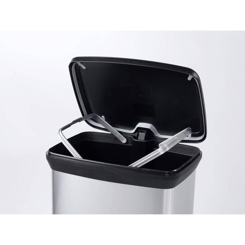 Curver Mülleimer Deco Bin Metallic 50l Abfallbehälter Silber Schwarz 390x720mm - 3253922162593