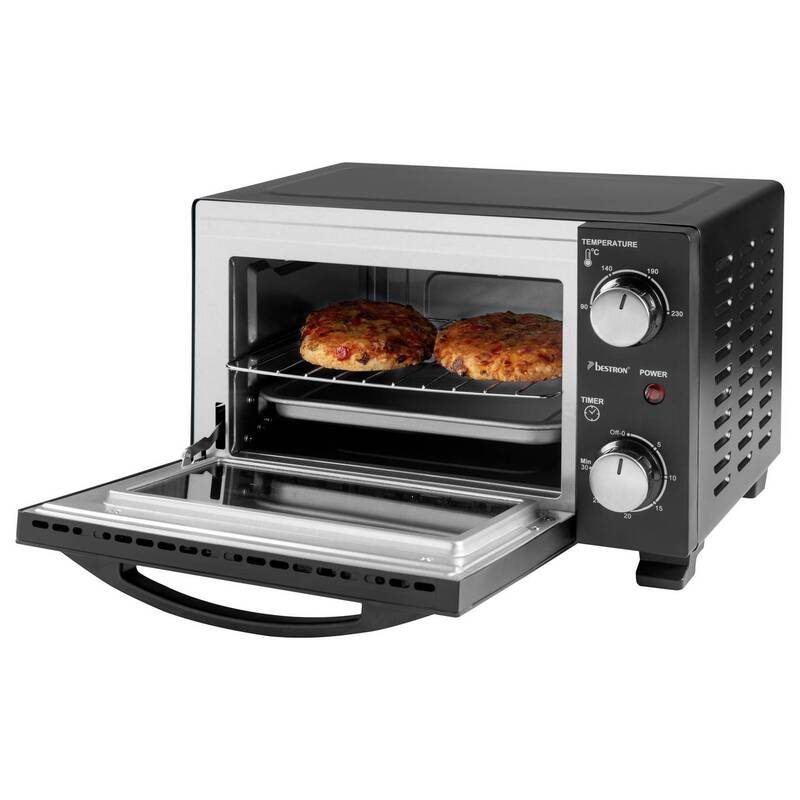Bestron Mini-Backofen 10l Grillfunktion 800W Elektro schwarz kompakt 230°C - 8712184066612