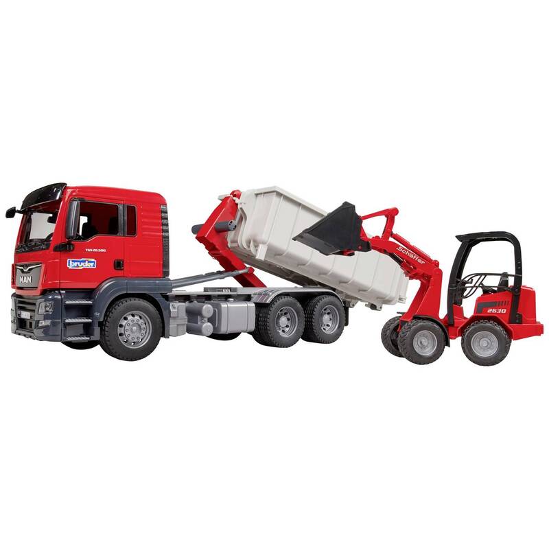 Bruder LKW Modell MAN TGS Abrollcontainer Schäffer Hoflader Spielzeug 1:16 - 4001702037673