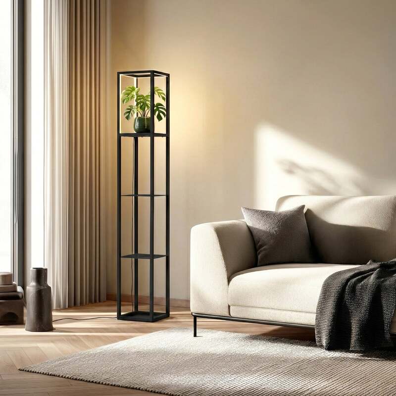 Lindby Stehleuchte Birta LED Lampe dimmbar schwarz 155cm mit USB-Ladeanschluss - 4251911792188