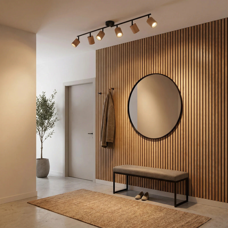 Lindby Deckenstrahler Stralino LED Holz 6-flg 102cm Lampe Leuchte dimmbar braun - 4255830913709