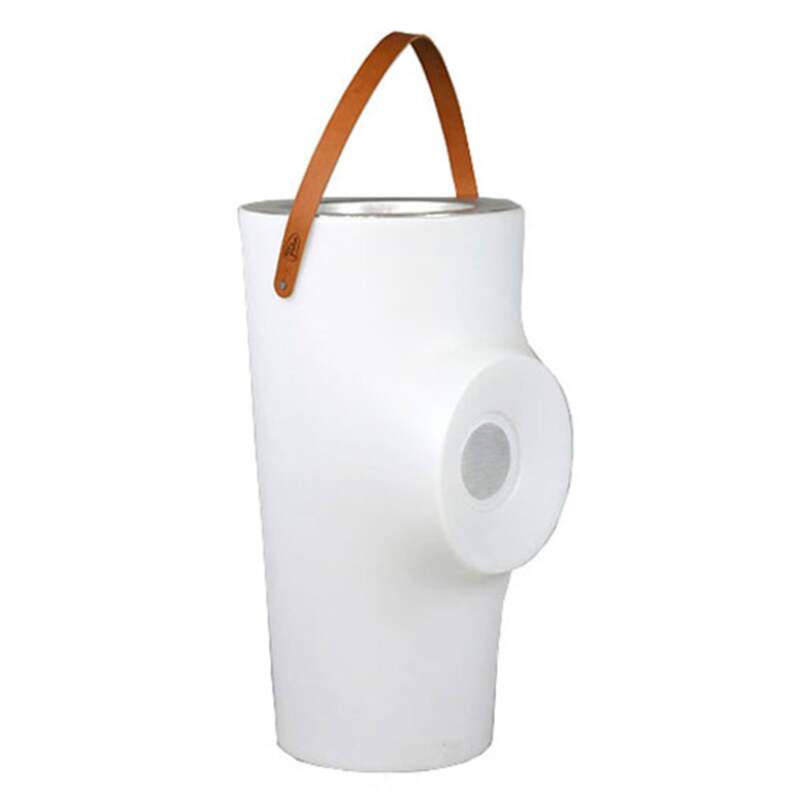 Newgarden Flaschenkühler Woody mit Lautsprecher LED Kühlgerät Garten weiß 70cm - 8436558747357