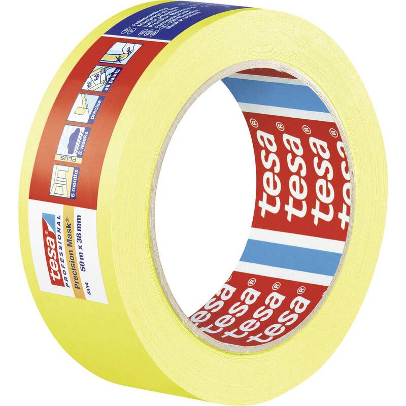 Tesa Kreppband Präzisionskrepp Gelb 50m x 38mm von Hand abreißbar 1 Rolle - 4042448816122
