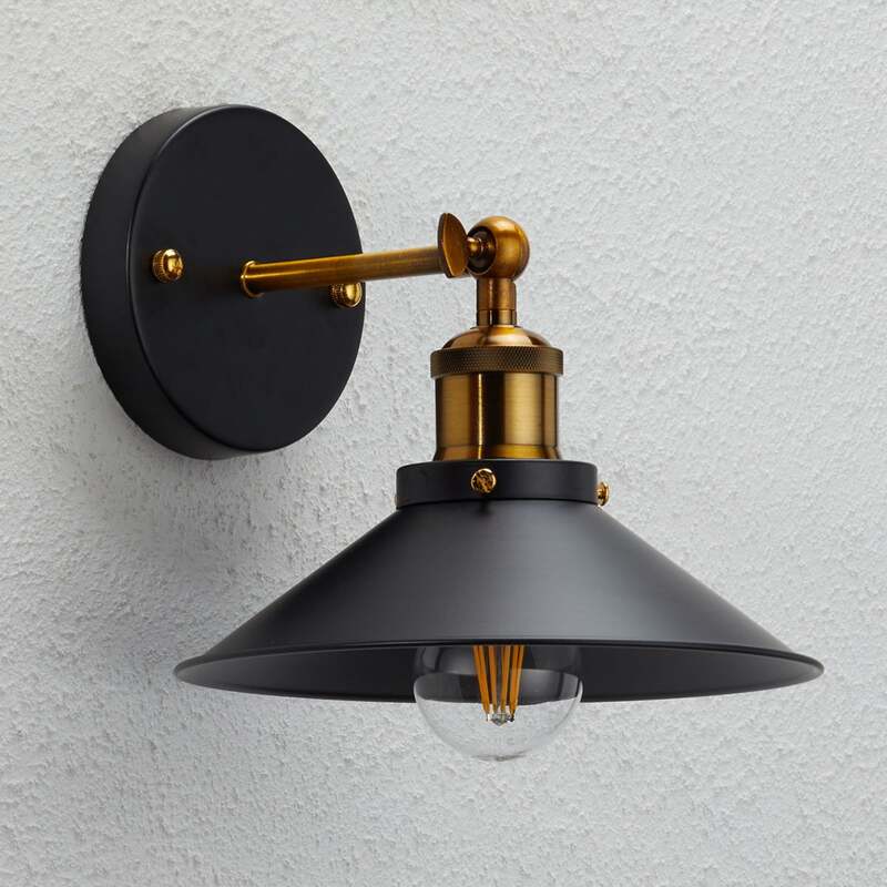 Globo Wandleuchte Viktor im Industriedesign schwarz altmessing dimmbar 1x60W E27 - 9007371337194