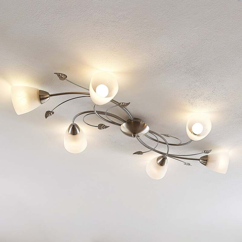 Lindby Deckenlampe Yannie LED Leuchte 6-flg dimmbar nickel weiß 106x58,5cm - 4251096565355