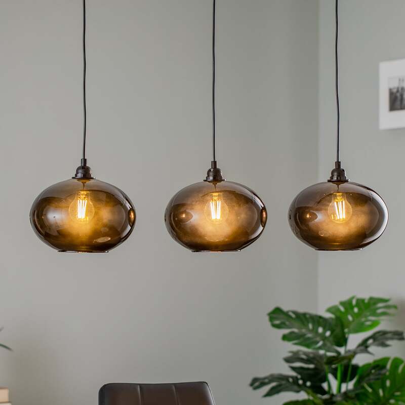 Hängelampe Smoked 052 3-flammig LED Pendelleuchte dimmbar rauchgrau schwarz 97cm - 8681875991802