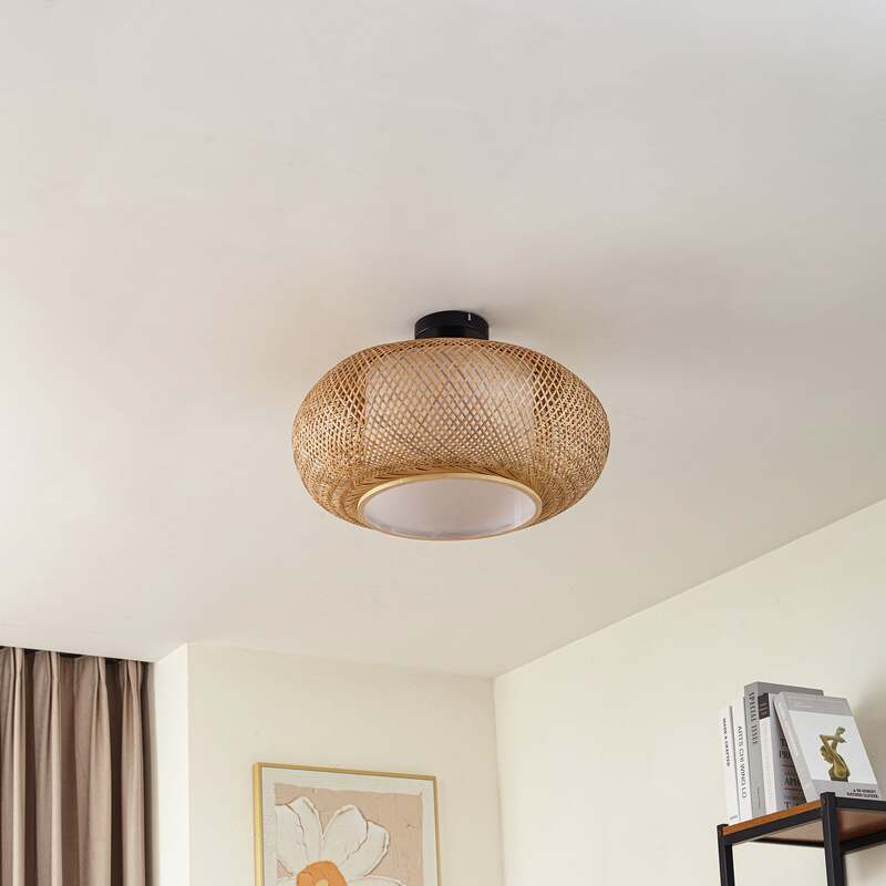 Lindby Deckenleuchte Romaine Bambus natur/weiß Ø 50 cm dimmbar IP20 - 4251911792904