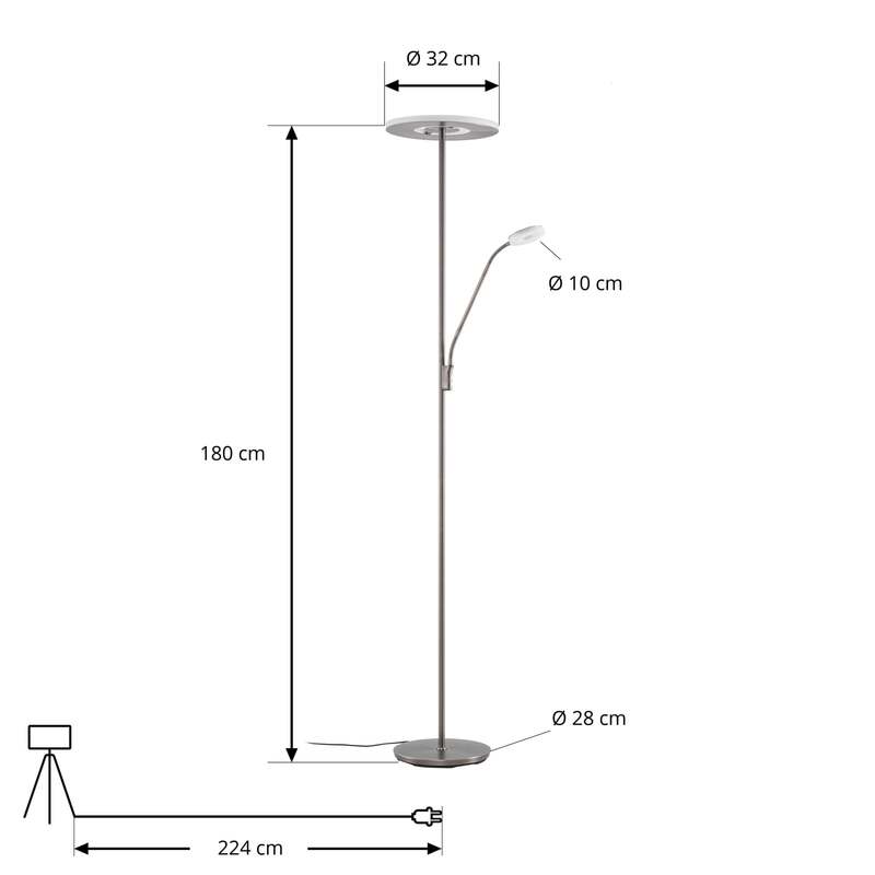 Lucande Stehleuchte Raymond LED dimmbar titanfarben Leselampe CCT 180cm - 4255830909979