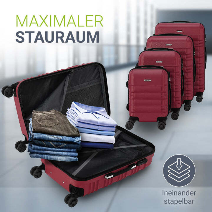 Hartschalen Kofferset Rom 4-teilig ABS-Kunststoff Koffer Set Rot 360° Rollen - 4260565527664