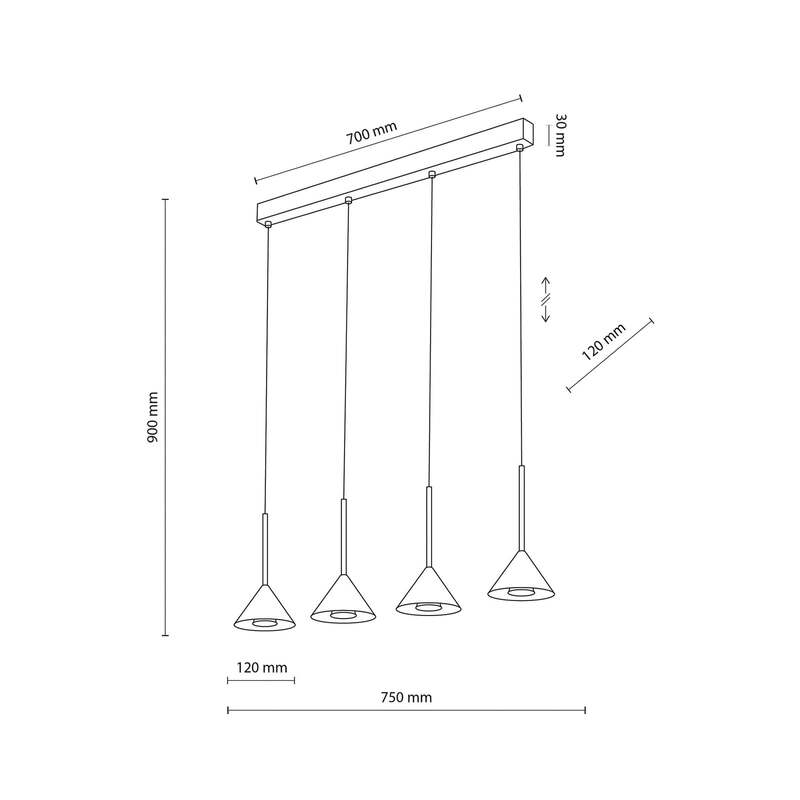 TK-Lighting Hängeleuchte Cono Mini 4-flammig LED Pendelleuchte dimmbar schwarz - 5906135103058