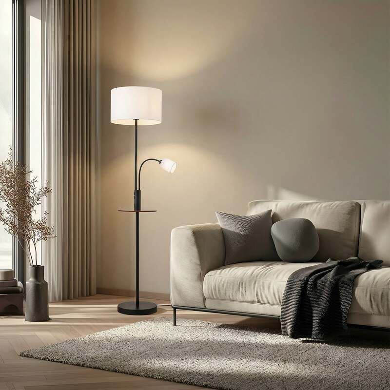 Lindby Stehlampe Aovan LED Lampe Tischleuchte schwarz Ablage USB-Anschluss 170cm - 4251911702637