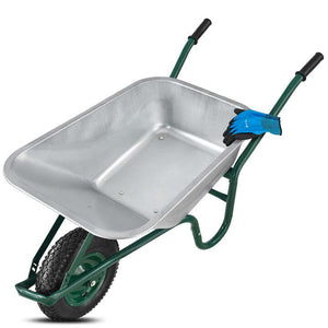 B-Ware Schubkarre Garten 100l Transporthilfe bis 250kg Luftreifen und Handschuhe Silber