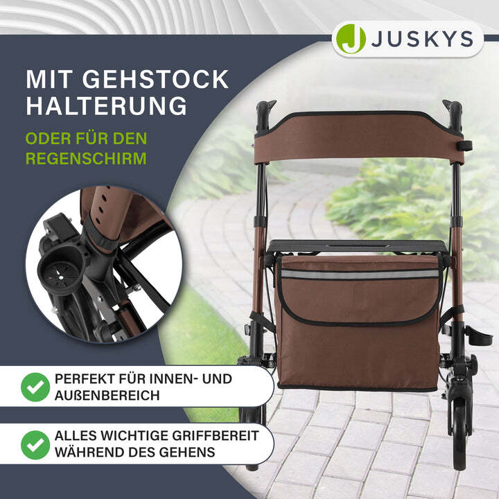 Aluminium Rollator Vital klappbar Gehhilfe mit Sitz und Tasche für Alltag braun - 4260565522713
