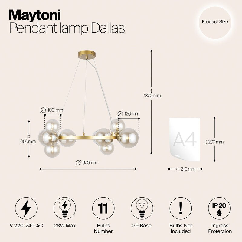 Maytoni Hängeleuchte Pendelleuchte Dallas goldfarben amber 11-flammig Lampe G9 - 4099776029328