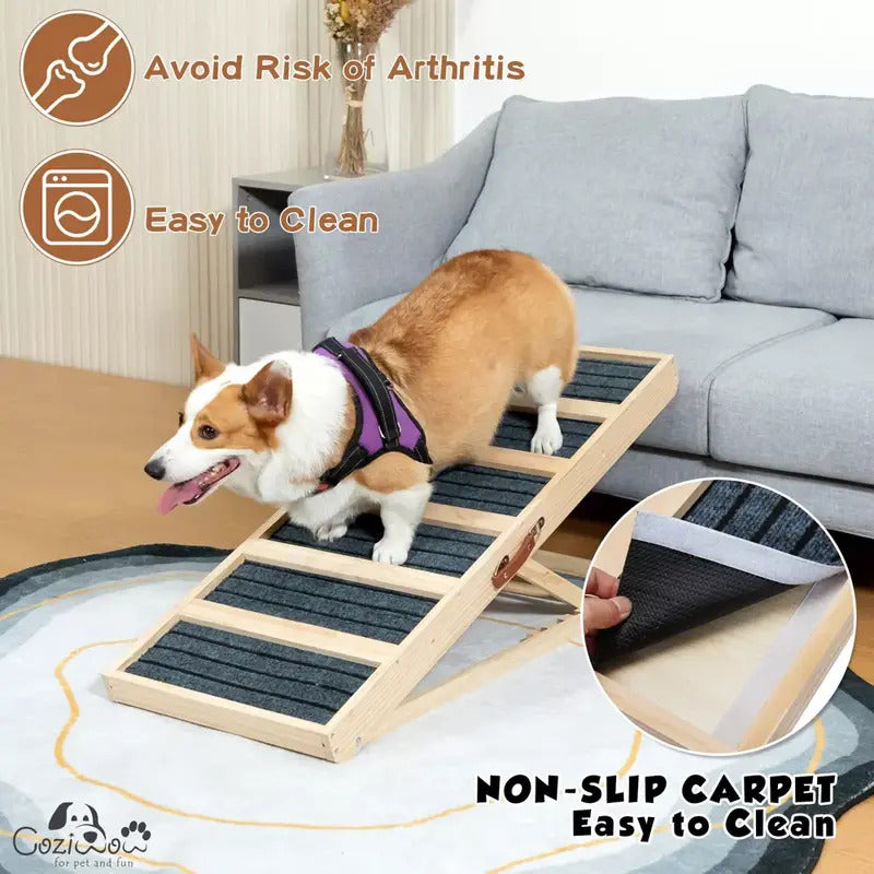Sandinrayli Klappbare Hunde-Rampe aus Holz rutschfest 40-61 cm Höhe bis 60 kg - 6974062897745