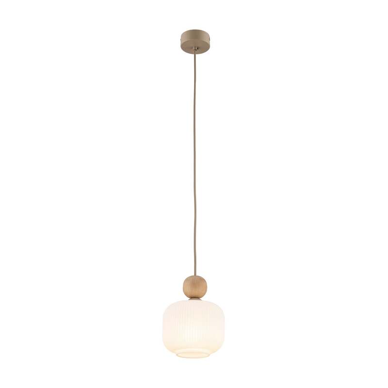 Pendelleuchte Ballo Hängelampe LED dimmbar 1-flammig weiß Ø15cm E14 Glas Holz - 5906135110490