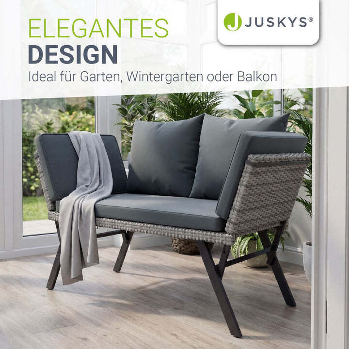 Polyrattan Multifunktionsbank Calvia Gartenbank Liegefunktion grau 171x62x84 cm - 4262437187495