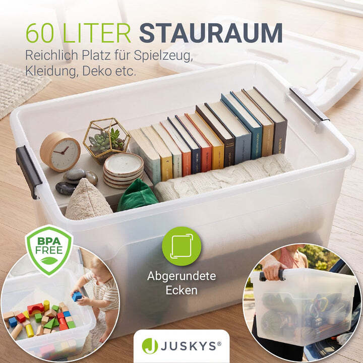 Aufbewahrungsbox mit Deckel Kunststoffboxen Organizer 60L 4er Set weiß grau - 4260565529316