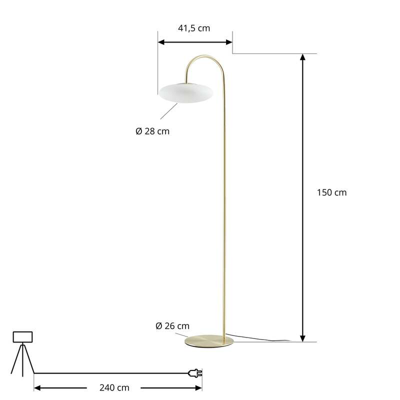 Lucande Stehleuchte Tenebra LED dimmbar Lampe Messing Weiß 150cm 570 Lumen - 4255830913747