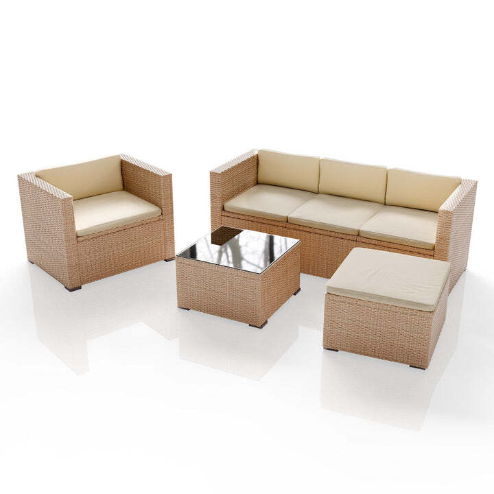 Polyrattan Lounge Punta Cana Gartenmöbel Sitzgarnitur für 4 Personen creme sand - 4262437186634
