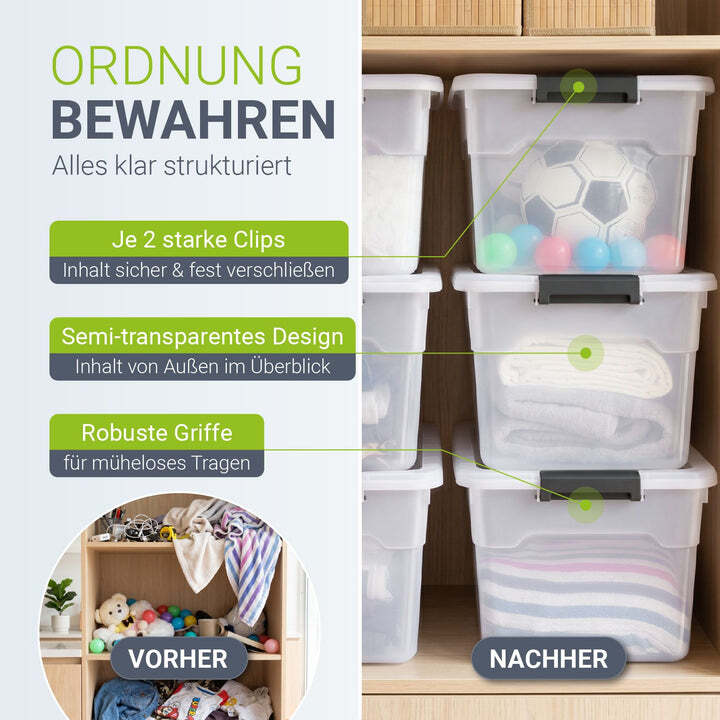 Aufbewahrungsbox mit Deckel Kunststoffboxen Organizer 60L 4er Set weiß grau - 4260565529316