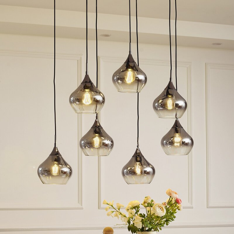 Lucande Hängeleuchte Jarven Hängelampe Deckenlampe Lampe 7-flammig schwarz Glas - 4251911791587