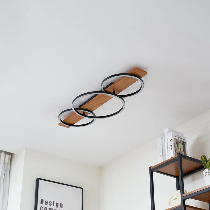 Lindby Deckenleuchte Deckenlampe LED Galad Holz schwarz Lampe Leuchte 3flg 98cm - 10030112