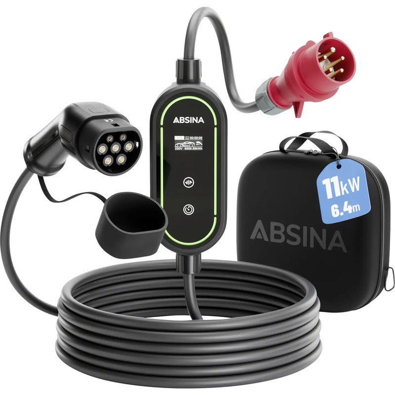 Absina Wallbox Typ 2 Mode 2 16 A 11 kW Elektroauto Ladegerät schwarz IP67 6,4m - 4260368689965