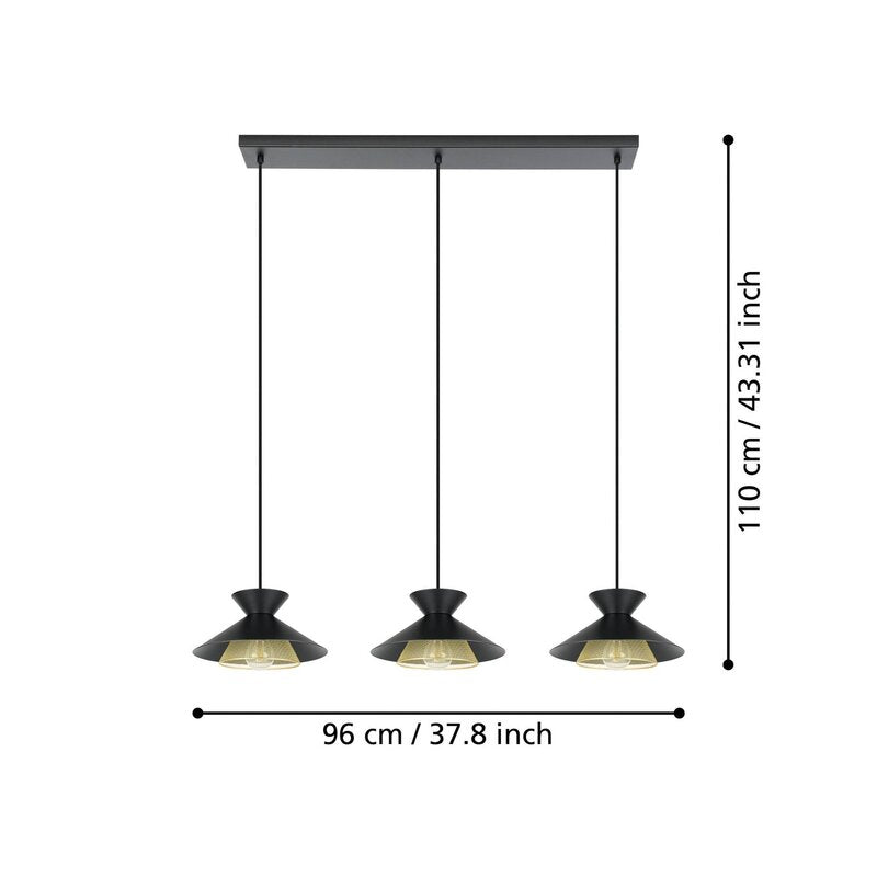 EGLO Hängeleuchte Grizedale Hängelampe Pendelleuchte Lampe Leuchte 3 fl. schwarz - 9002759438869