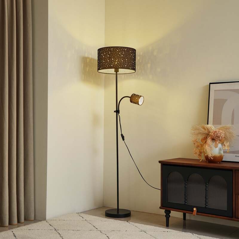 Lindby Stehleuchte Melanie schwarz Stoff, Ø 36 cm Stehlampe Lampe Leuchte Spot - 4251911797831