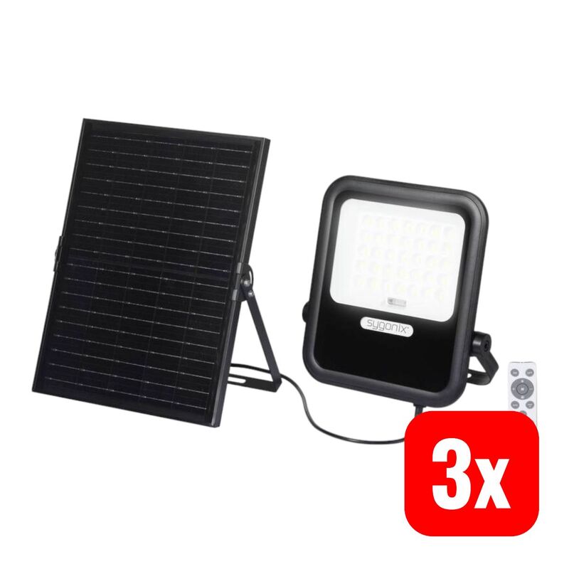 SYGONIX Strahler Fluter Solar LED Außenleuchte Panel Fernbedienung Schwarz - 4064161320342