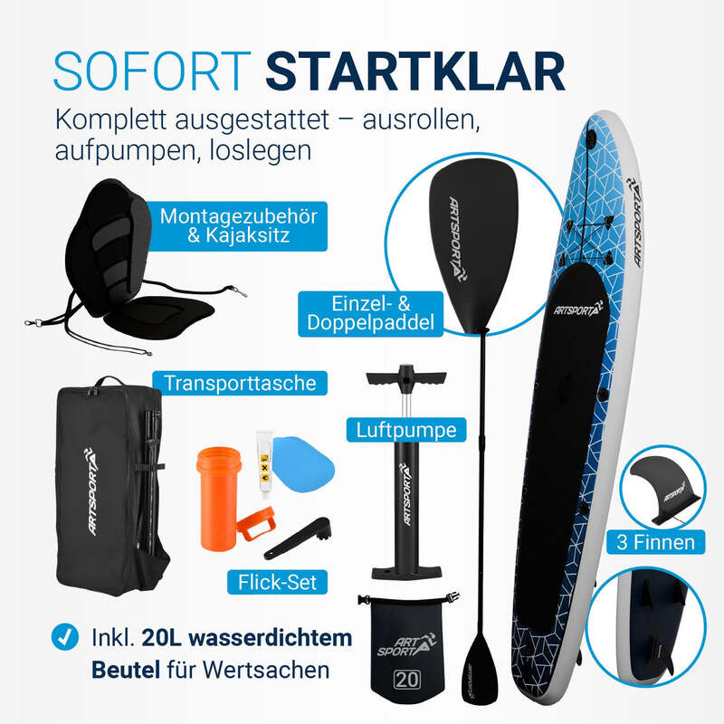 Stand Up Paddling Board Deep Ocean Blau mit Kajaksitz Action-Cam-Halterung - 4262437187358