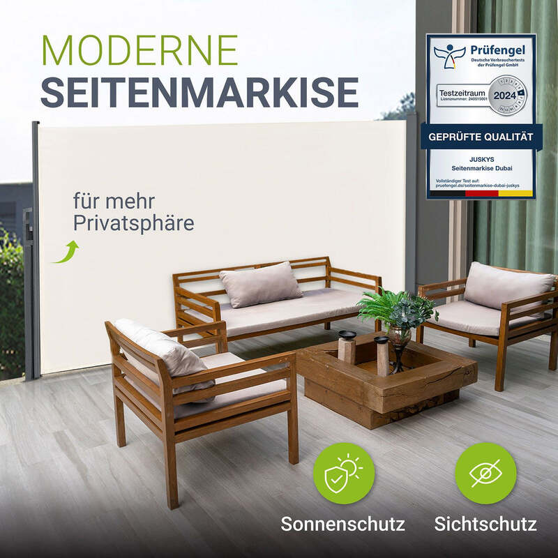 Seitenmarkise Dubai Sichtschutz Garten Terrasse ausziehbar beige 500x180cm Stahl - 4260565524656