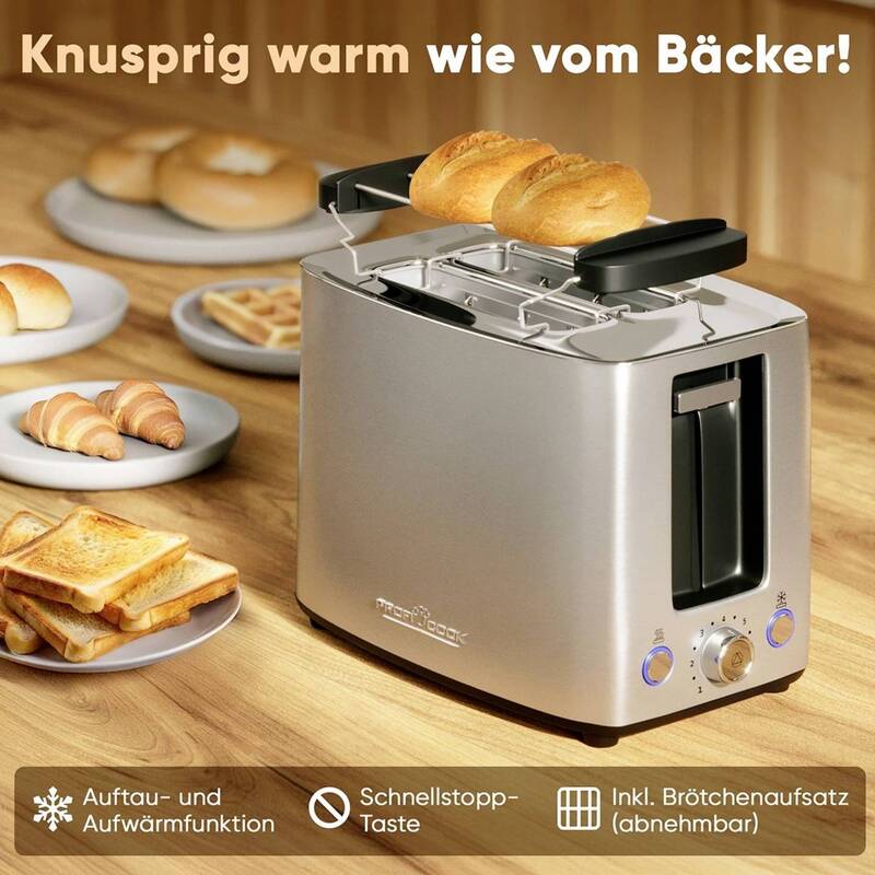 Profi Cook Toaster Edelstahl PC-TA 1279 mit Brötchenaufsatz 700-850W 2-Scheiben - 4006160012798