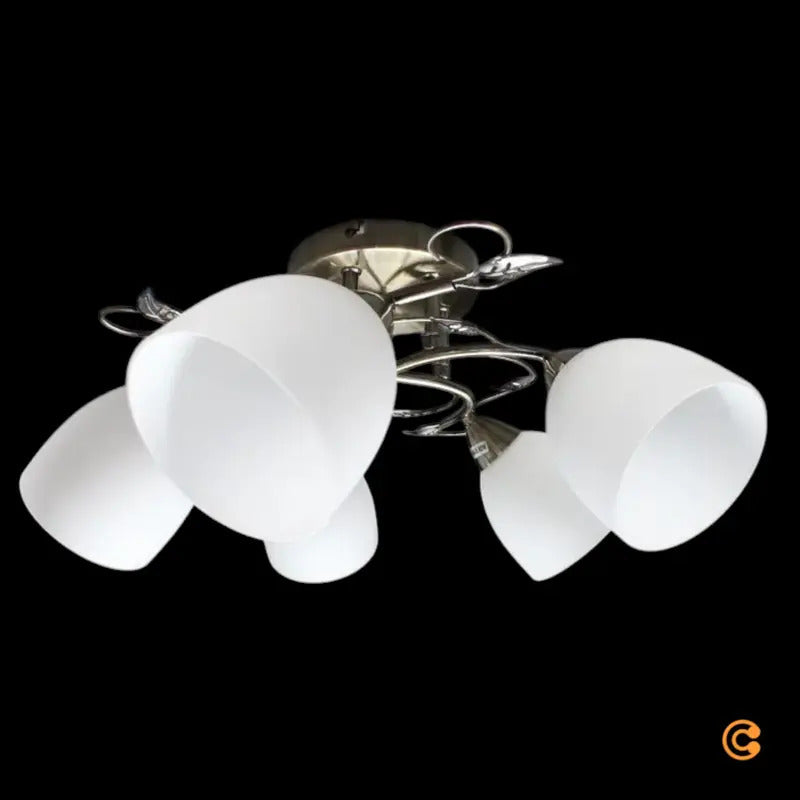 Deckenleuchte Lampe Licht Lindby Thaddeus Wohnraum Nickel Weiß 5-flammig - 4251096570021
