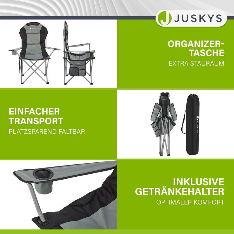Campingstuhl Lido Klappstuhl gepolstert mit Getränkehalter grau 62x62x102cm - 4260565528784