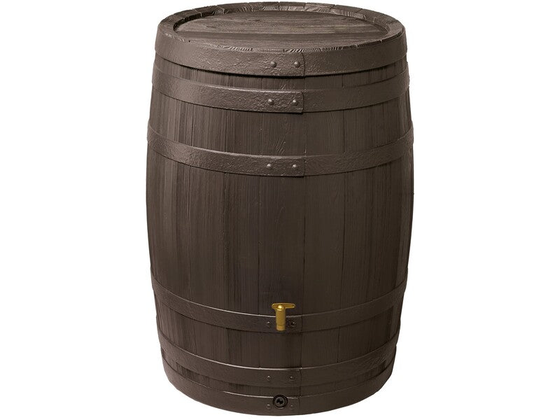 4Rain Regenfass Vino 400l Dunkelbraun Holzoptik Abnehmbarer Deckel Auslaufhahn - 4023122204541