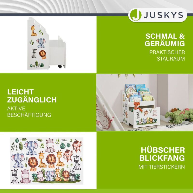 Kinder Bücherregal mit 3 Fächern und herausziehbarer Spielzeugkiste für Ordnung - 4260565526704