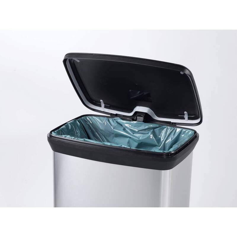 Curver Mülleimer Deco Bin Metallic 50l Abfallbehälter Silber Schwarz 390x720mm - 3253922162593